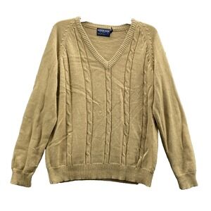 Vintage Career Club Sweater Men Large V-Neck CableKnit Preppy Grandpa 90s Tennis